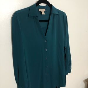 LOFT teal blouse with pleated back